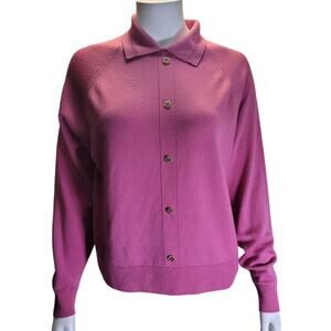 Vintage Lambswool Sweater Collared Cardigan Purple Old Money Grannycore Retro